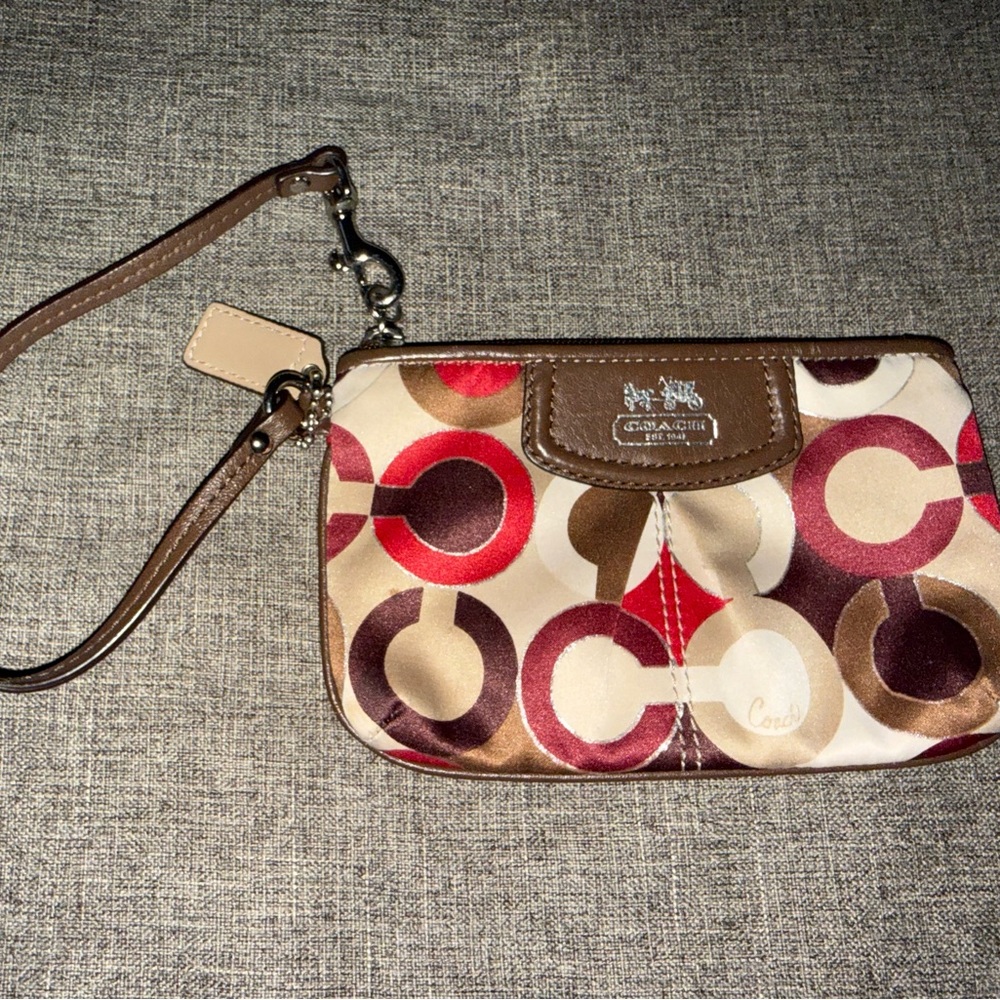 Coach Brown and Red Patterned Wristlet